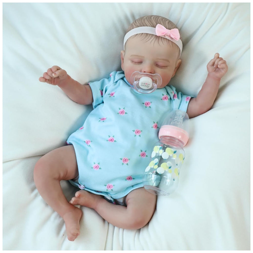 Bebê Recém-Nascido Newborn,Boneca Realista Reborn Rosalie de 45 centímetros, Dormindo, Corpo de Tecido, Presente de Aniversário - KSBD