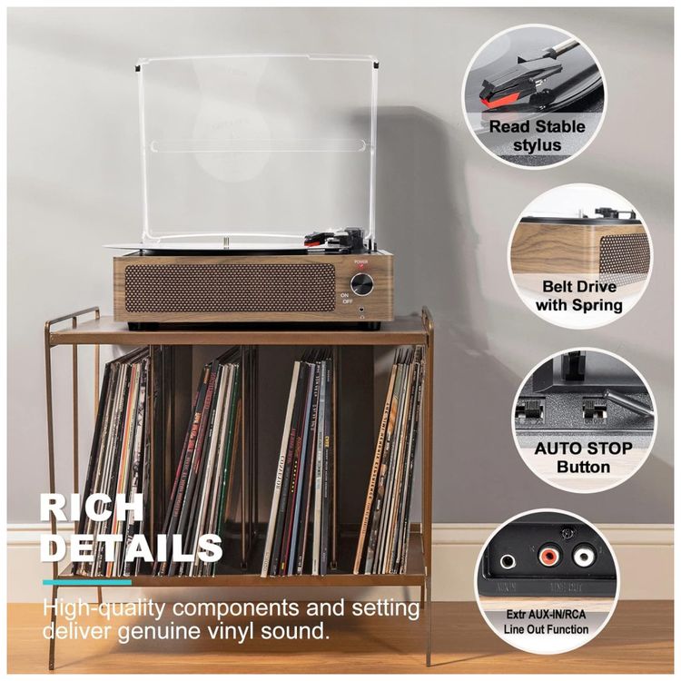 Toca-discos-Vintage-para-Vinil-com-Alto-falantes-Imagem-1