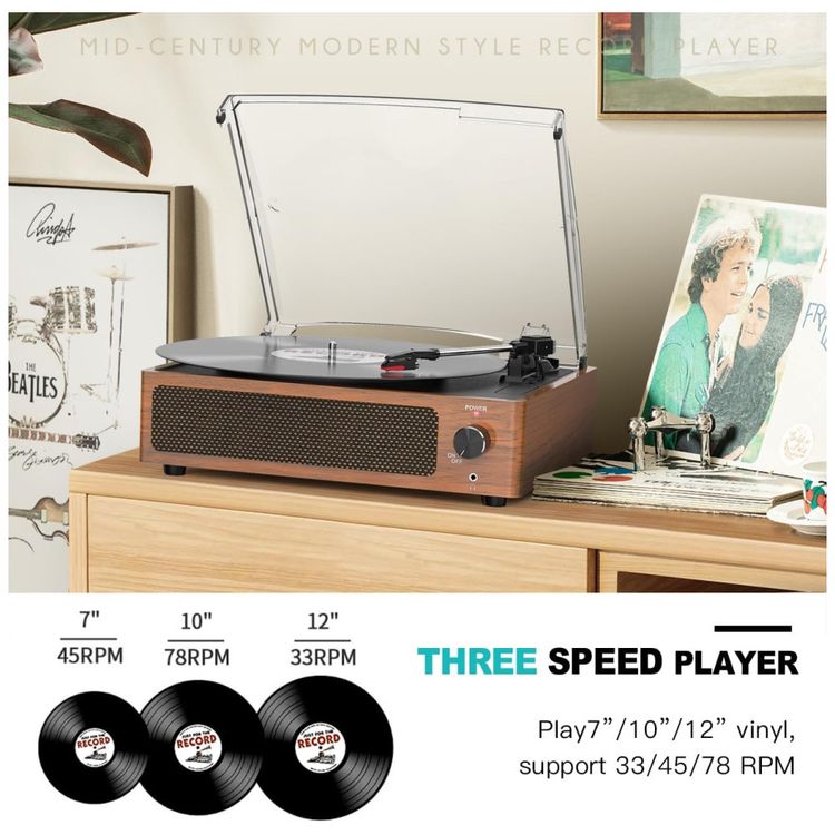 Toca-discos-Classico-de-Vinil-com-Alto-falantes-Retro-Imagem-2