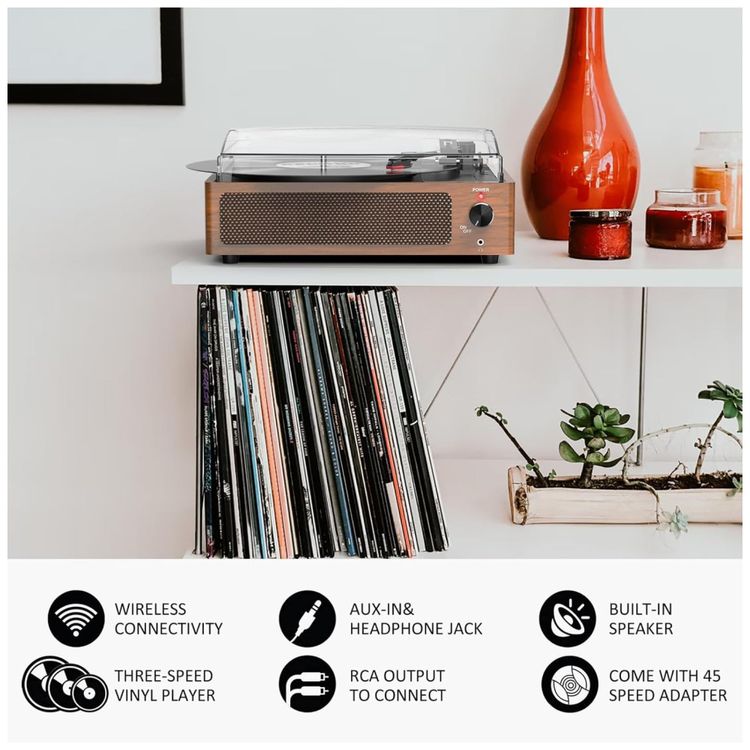 Toca-discos-Classico-de-Vinil-com-Alto-falantes-Retro-Imagem-4
