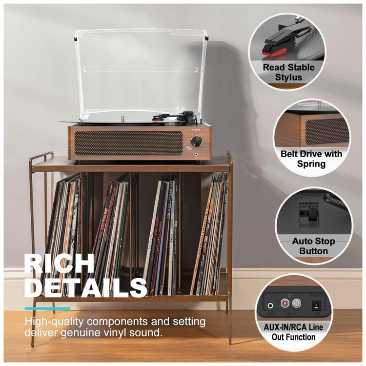 Toca-discos-Classico-de-Vinil-com-Alto-falantes-Retro-Imagem-5