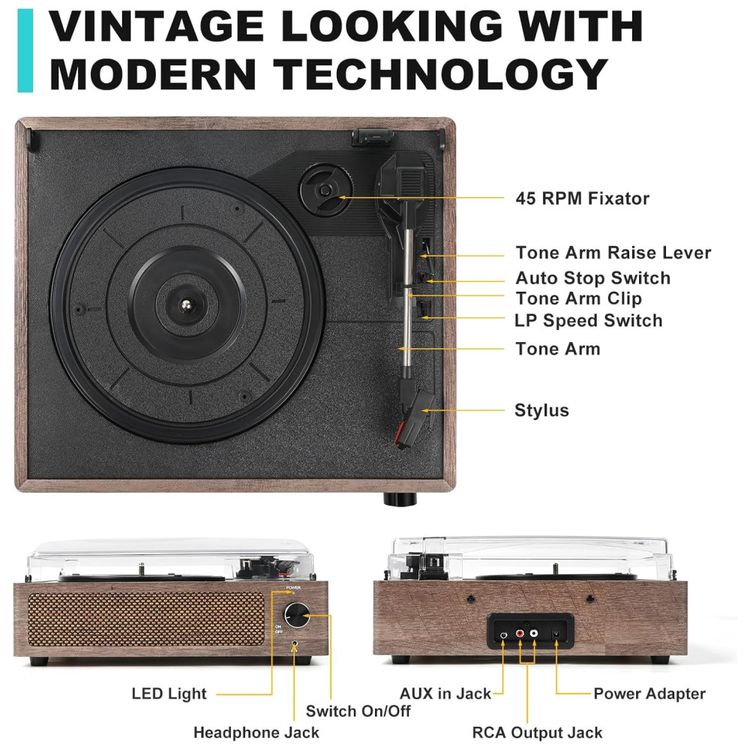 Toca-discos-de-Vinil-Vintage-com-Alto-falantes---Retro-Imagem-7
