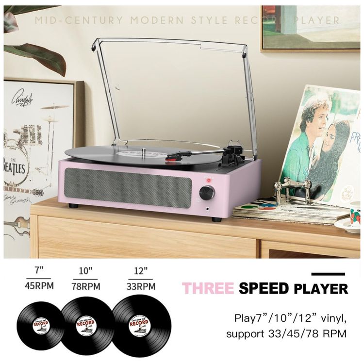 Toca-discos-para-Vinil-com-Alto-falantes-Bluetooth-Design-Imagem-1