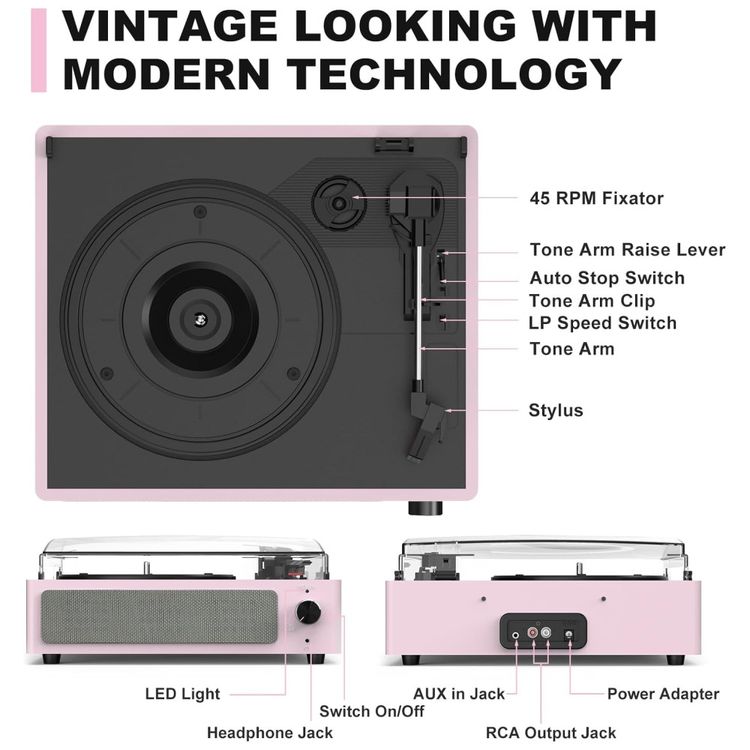 Toca-discos-para-Vinil-com-Alto-falantes-Bluetooth-Design-Imagem-6