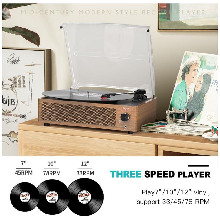 Toca-discos-Vintage-para-Vinil-com-Alto-falantes-e-Imagem-1