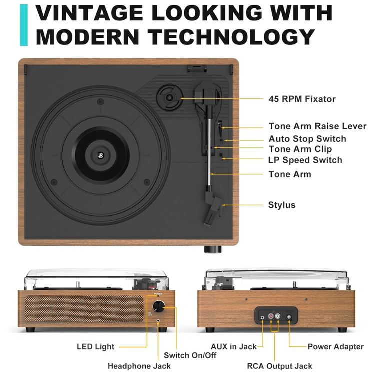 Toca-discos-Vintage-para-Vinil-com-Alto-falantes-e-Imagem-4