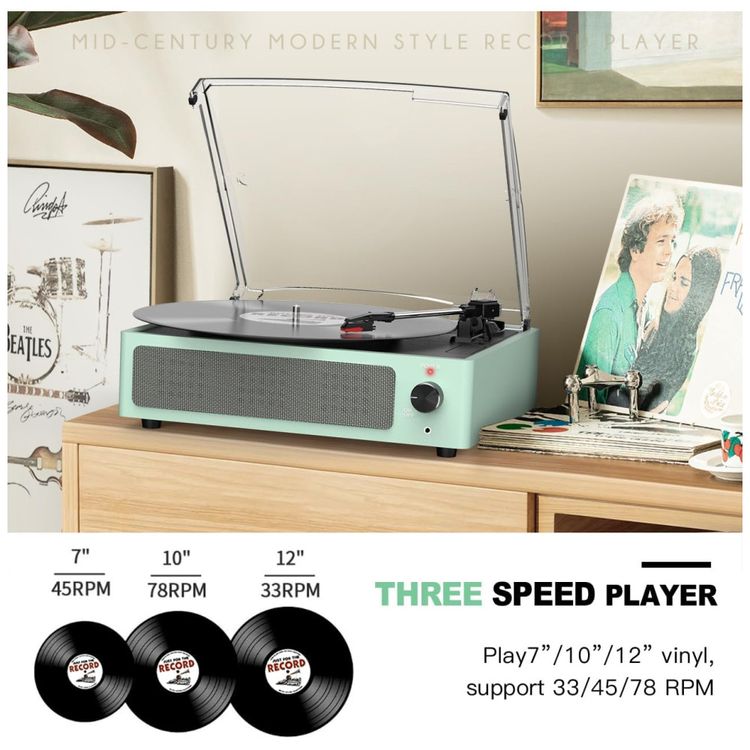 Toca-discos-para-vinil-com-alto-falantes-Bluetooth-e-design-Imagem-1