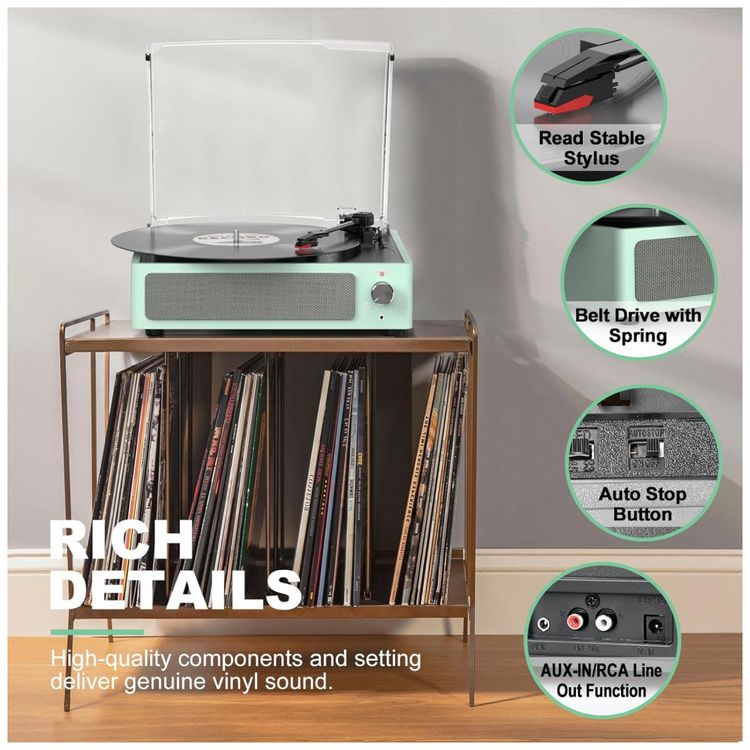 Toca-discos-para-vinil-com-alto-falantes-Bluetooth-e-design-Imagem-3