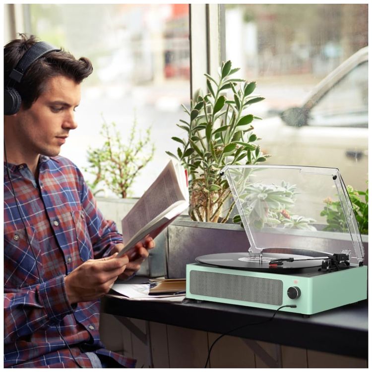 Toca-discos-para-vinil-com-alto-falantes-Bluetooth-e-design-Imagem-7