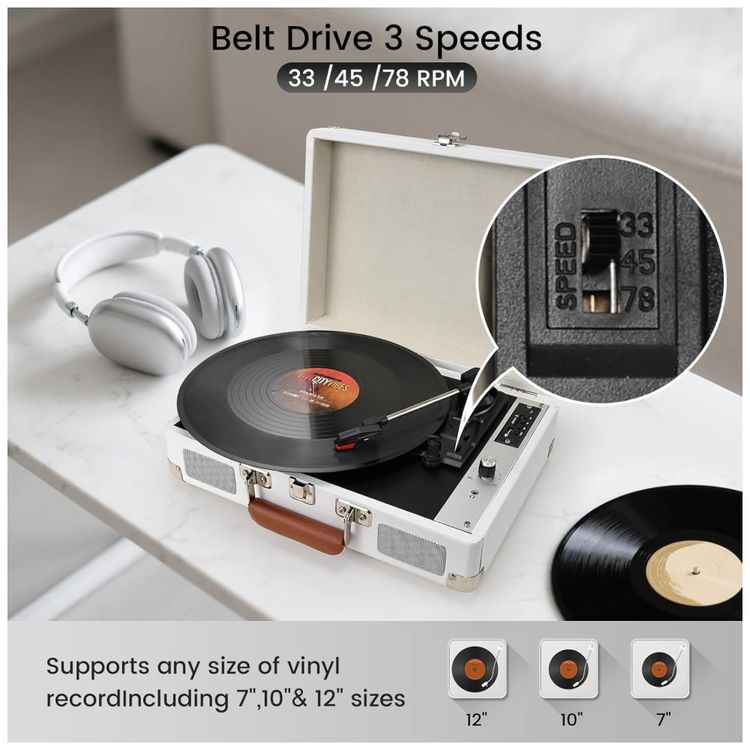 Toca-Discos-Hododou-Vinil-Portatil-Bluetooth-Gravacao-USB-Imagem-1