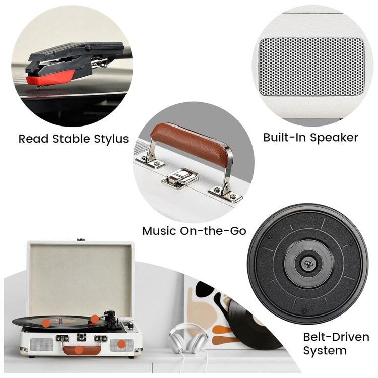 Toca-Discos-Hododou-Vinil-Portatil-Bluetooth-Gravacao-USB-Imagem-2