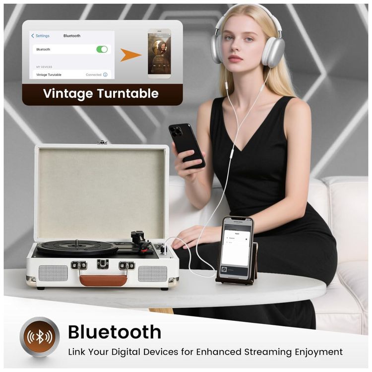 Toca-Discos-Hododou-Vinil-Portatil-Bluetooth-Gravacao-USB-Imagem-4