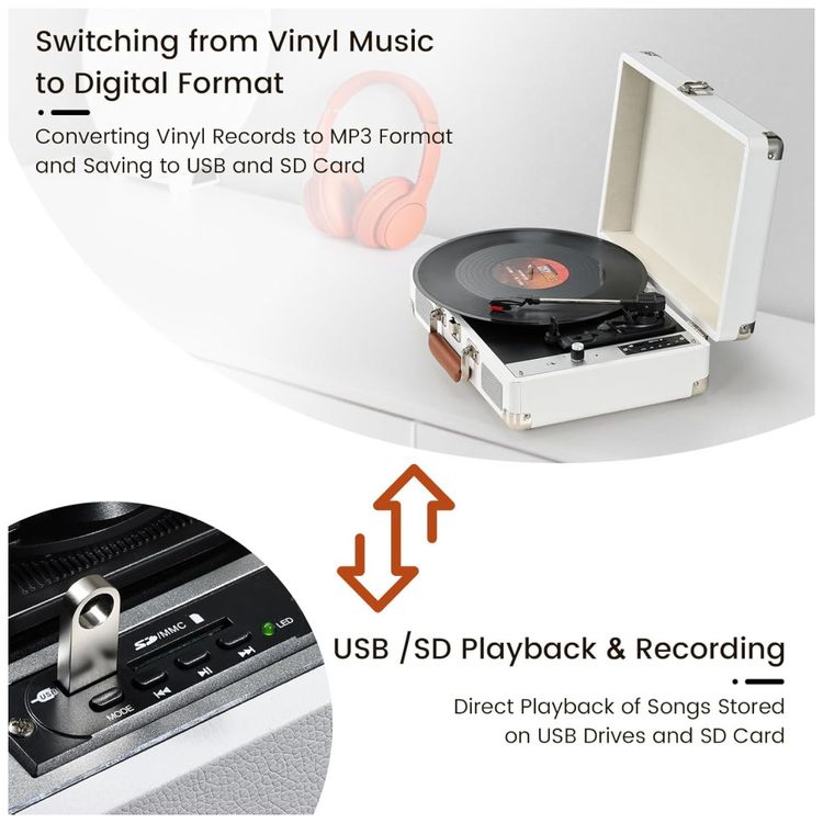 Toca-Discos-Hododou-Vinil-Portatil-Bluetooth-Gravacao-USB-Imagem-6