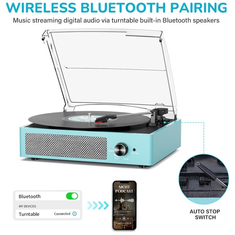Toca-discos-de-Vinil-Vintage-com-Bluetooth-2-Imagem-2