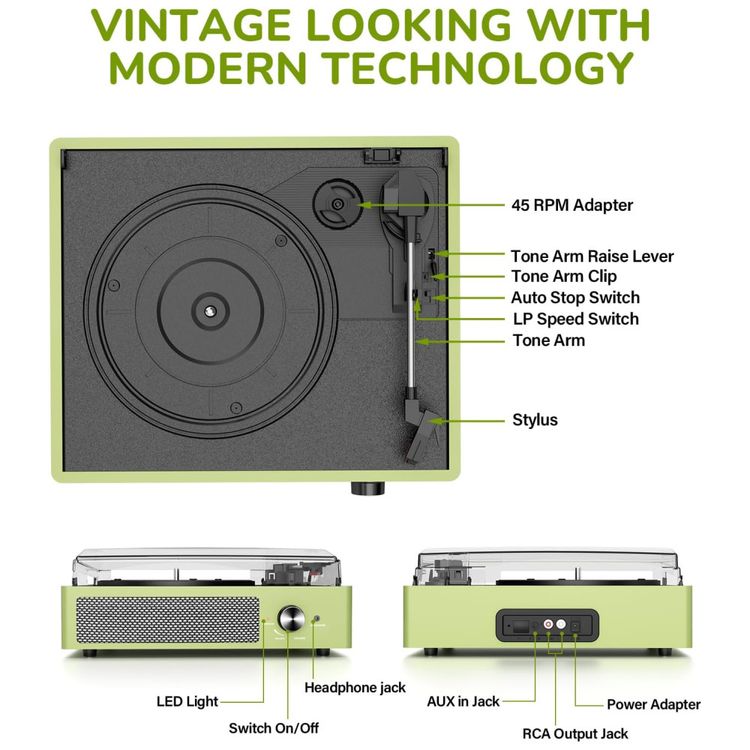 Toca-Discos-de-Vinil-com-2-Caixas-de-Som-Estilo-Vintage-Imagem-1