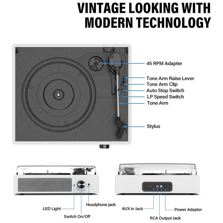 Toca-discos-de-Vinil-com-2-Alto-falantes-Estereo-Imagem-1