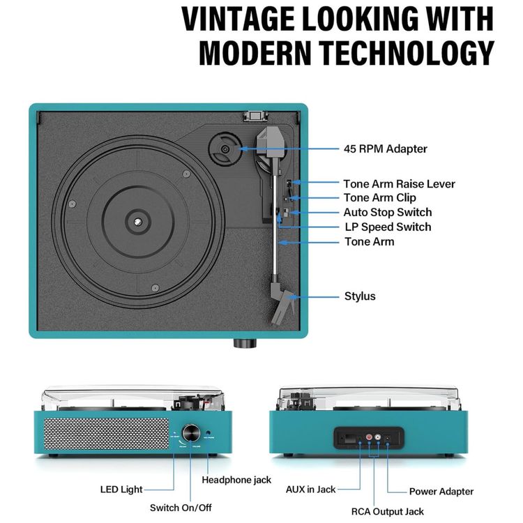 Toca-discos-de-Vinil-com-2-Caixas-de-Som---Retro-Imagem-1