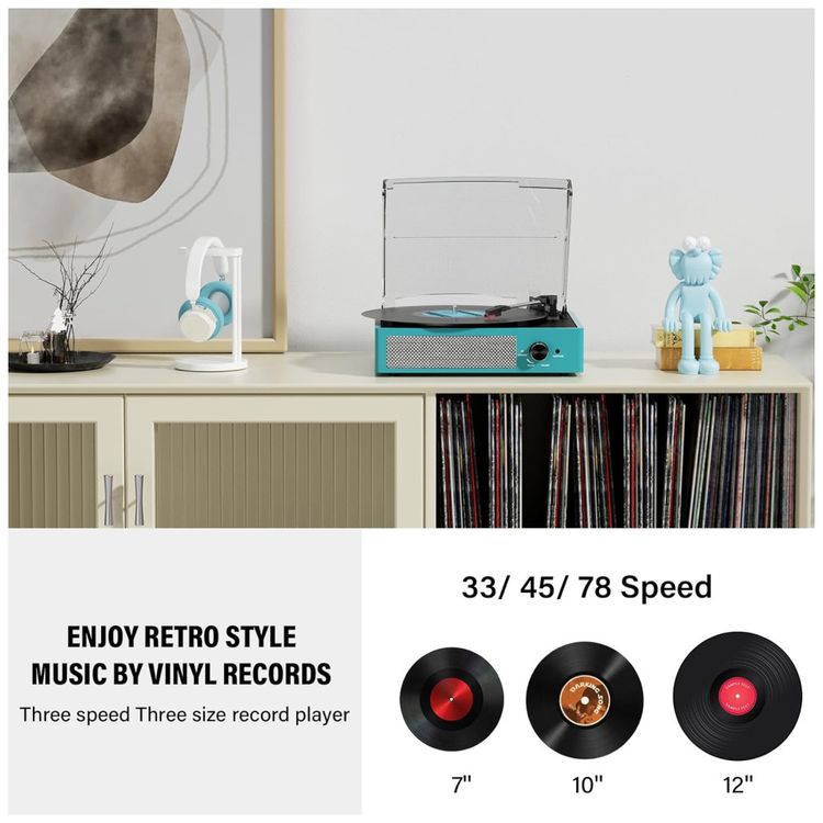 Toca-discos-de-Vinil-com-2-Caixas-de-Som---Retro-Imagem-3