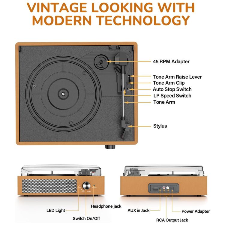 Toca-discos-de-Vinil-Retro-com-2-Caixas-de-Som-Conexao-sem-Imagem-1