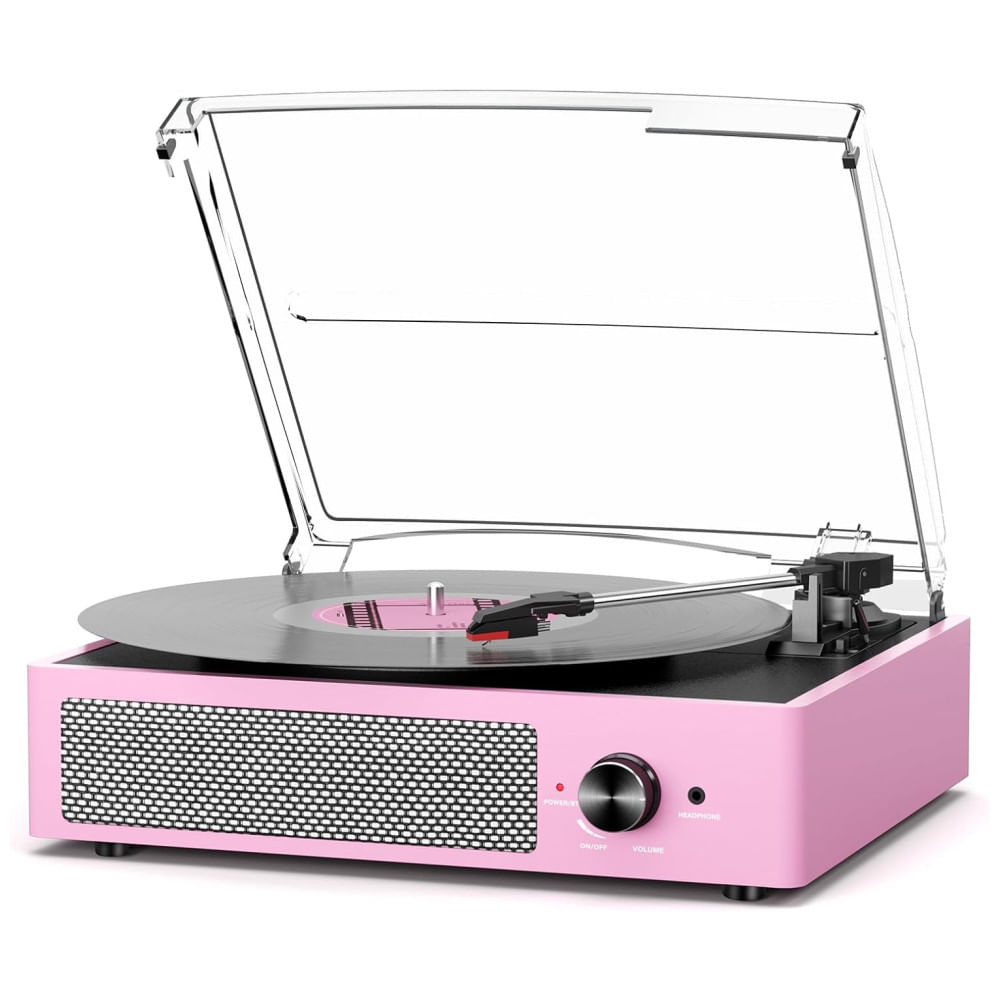 Toca-discos de Vinil com 2 Alto-falantes Estéreo, Vintage e Bluetooth, Rosa Pálido,cotsoco
