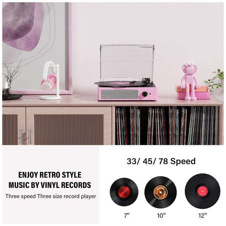 Toca-discos-de-Vinil-com-2-Alto-falantes-Estereo-Vintage-e-Imagem-3