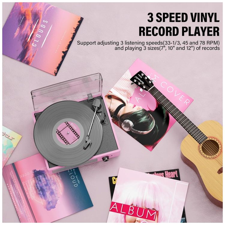 Toca-discos-de-Vinil-com-2-Alto-falantes-Estereo-Vintage-e-Imagem-4