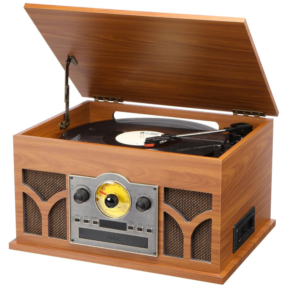 Toca-discos 10 em 1 com Alto-falantes Integrados e Reprodução sem Fio Mahogany,Retrolife
