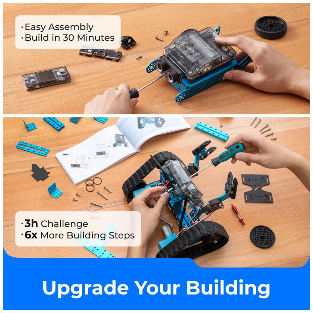 Kit de Robótica Makeblock mBot2 Rover, Robô Interativo para Aprendizado de Codificação e Diversão ao Ar Livre, Robô Controlado por Controle Remoto