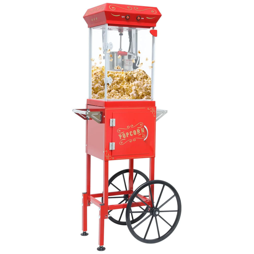 Pipoqueira de 170 gramas com Carrinho Vintage, Cuba em Inox, Deck Aquecido, Gaveta de Resíduos - Ideal para Festas em Casa, 24 Porções por vez.Jaxenor