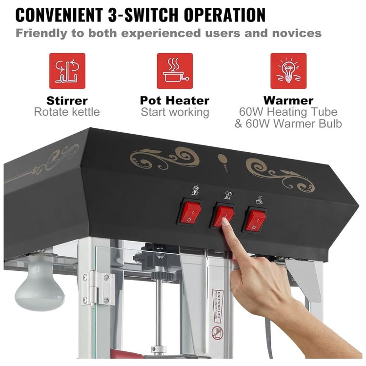 Pipoqueira-VEVOR-com-Carrinho-850W-8-Oz-Faz-48-Copos-Imagem-4