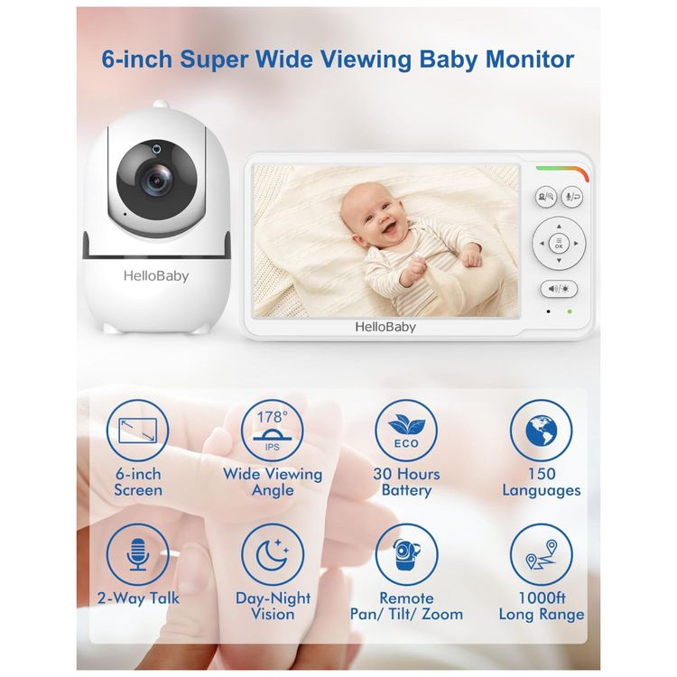 Monitor-de-Bebe-HelloBaby-com-Tela-IPS---Visao-Noturna-Imagem-1