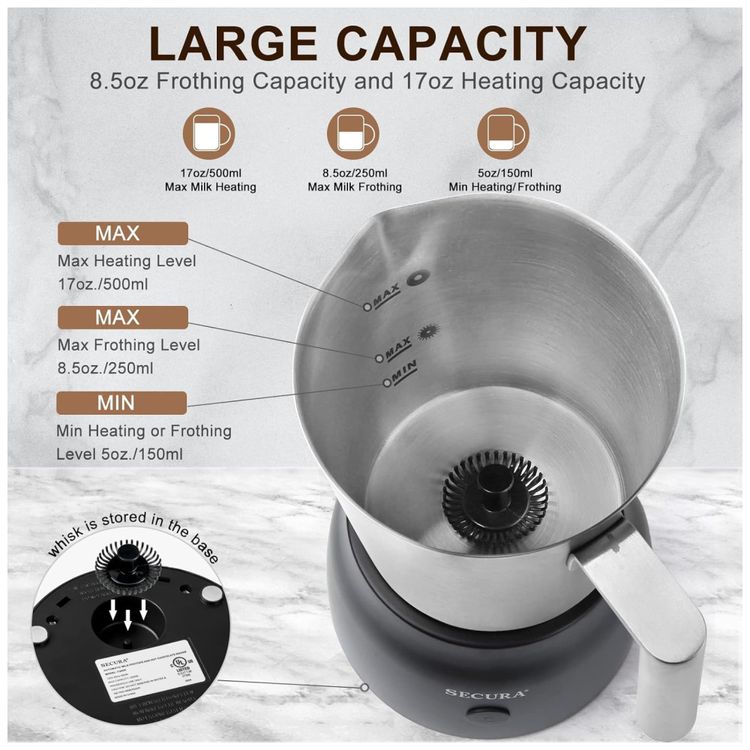 Espumador-de-Leite-e-Vaporizador-Secura-500ml-em-Inox-Imagem-3