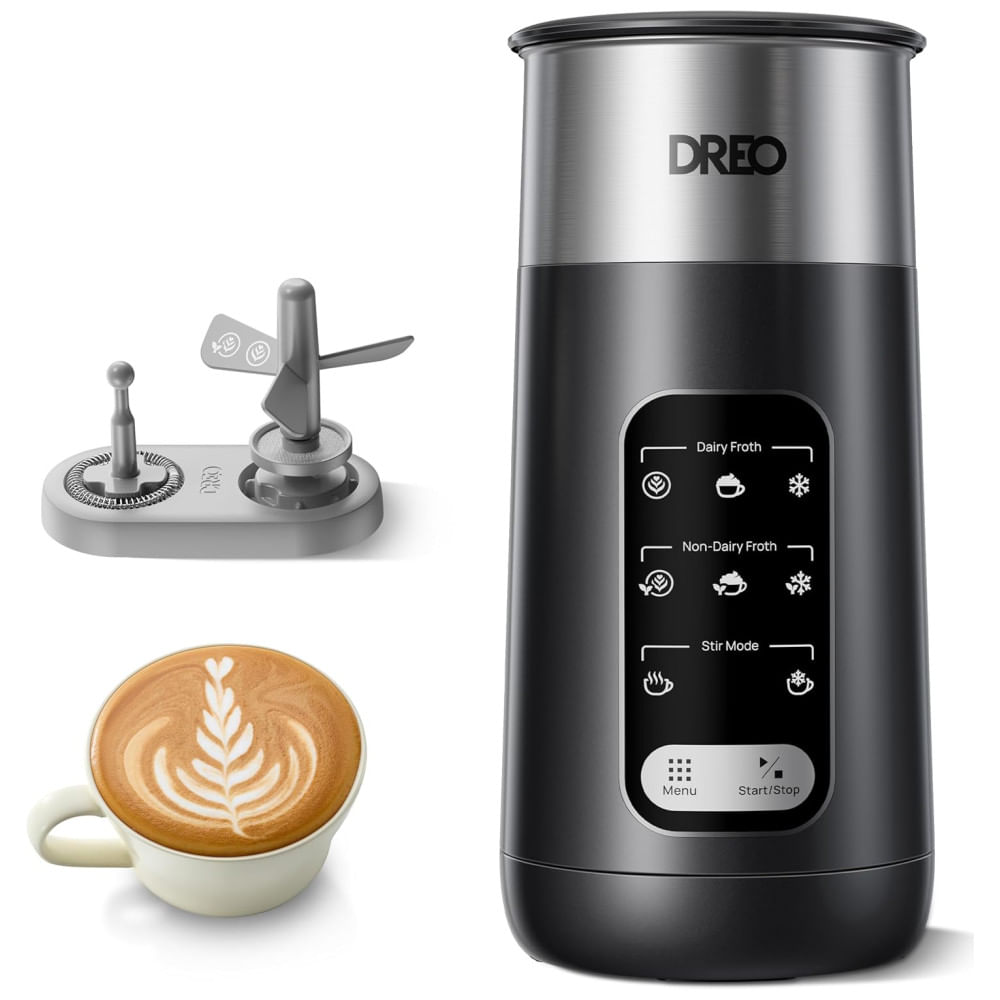 Espumador de Leite Dreo: Crie Espuma Incrível para seu Café, 8 em 1, Elétrico para Latte Art, 270ml, Quente e Frio, Automático para Leites Lácteos e