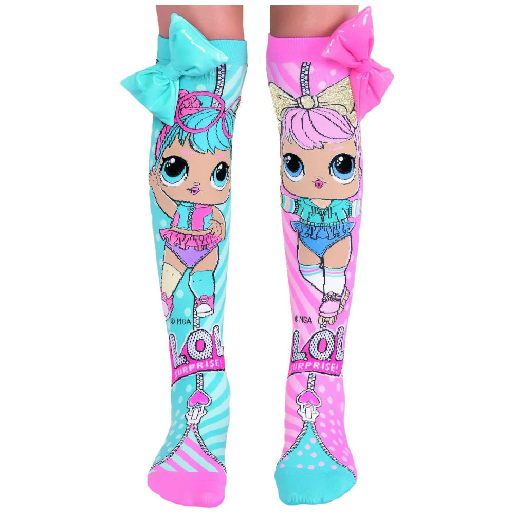 Meias L.O.L Surprise Bonbon Dawn, Meias Longas e Fofas com Laço Rosa e Azul Feito Sob Medida no Topo! 6-18 Anos Multicoloridas,MADMIA