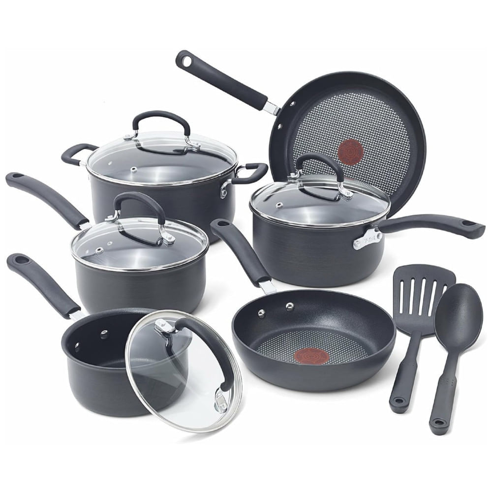 Jogo de Panelas Antiaderente Tfal Ultimate Hard Anodized 12 Peças, Seguro para Forno e Churrasqueira, Resistente a Riscos, Tecnologia ThermoSpot