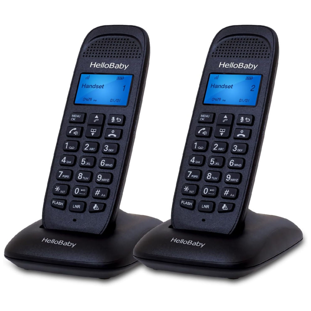 Telefone sem Fio HelloBaby DECT 6.0 para Ambientes Residenciais e Comerciais com 2 Ramais, Bloqueio de Chamadas, Alcance de 304m, Viva-voz e
