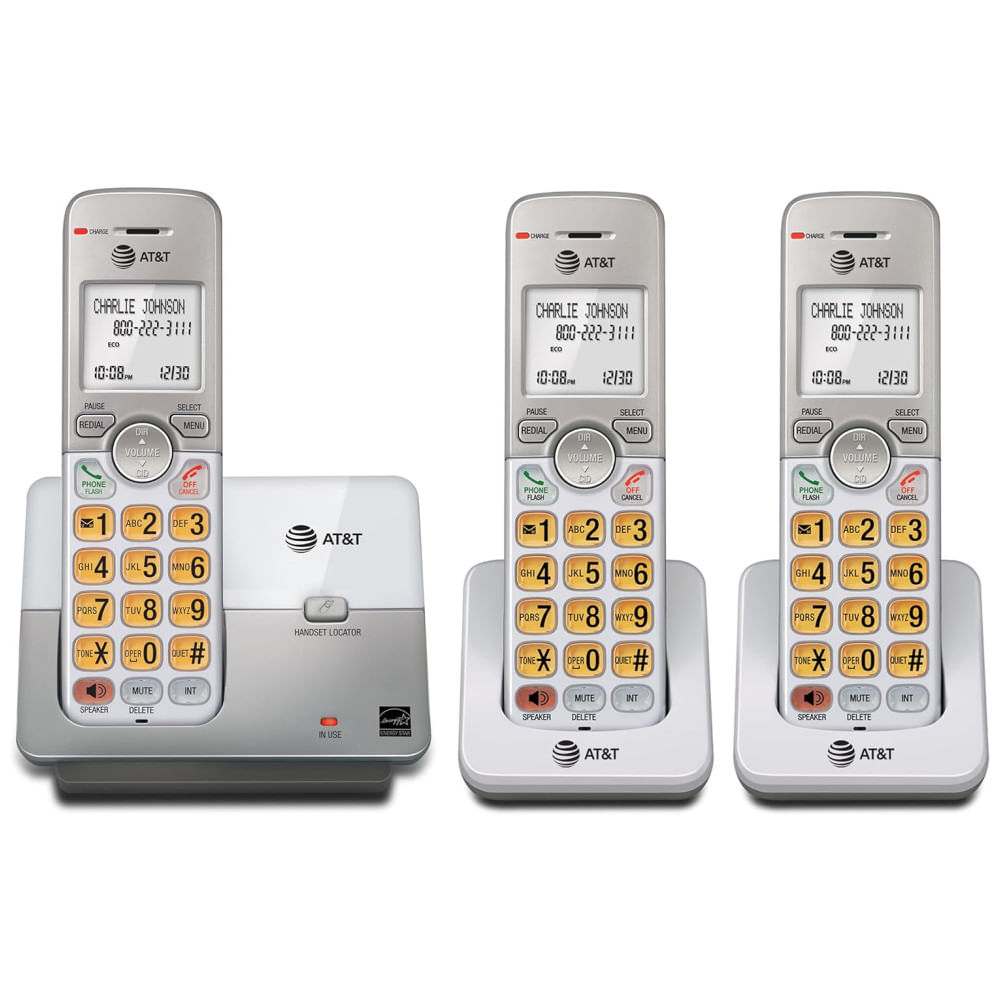 Telefone Residencial sem Fio AT&T EL51303 com 3 Aparelhos, Viva-voz FullDuplex, Identificador de Chamadas, Eco Mode - Prata