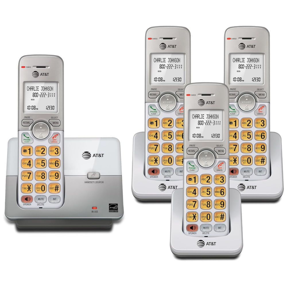 Telefone Residencial Sem Fio AT&T 4Handset DECT 6.0 com Display LCD, Teclado Iluminado e Identificador de Chamadas - Modelo EL51403