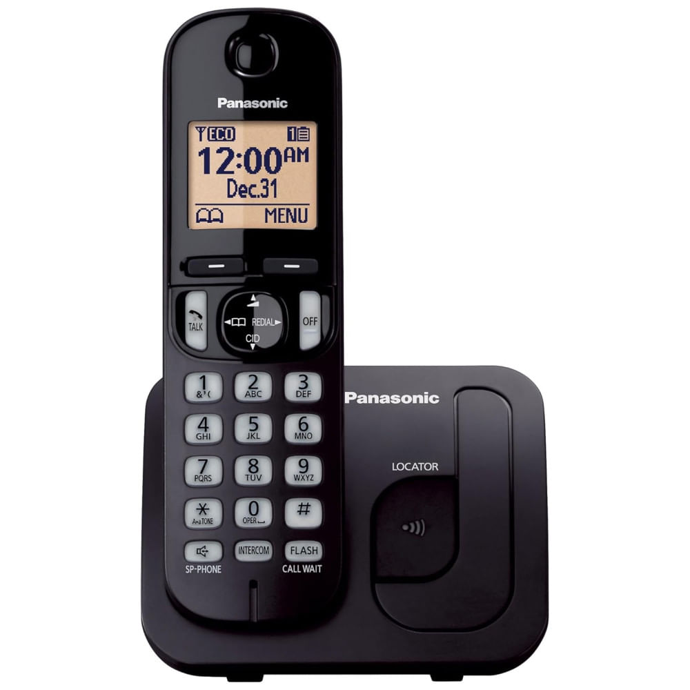 Telefone Sem Fio Panasonic, Display Retroiluminado,Bloqueio de Chamadas, Viva-Voz, 10 Horas de Conversação, 1 Monofone KXTGC200B Preto