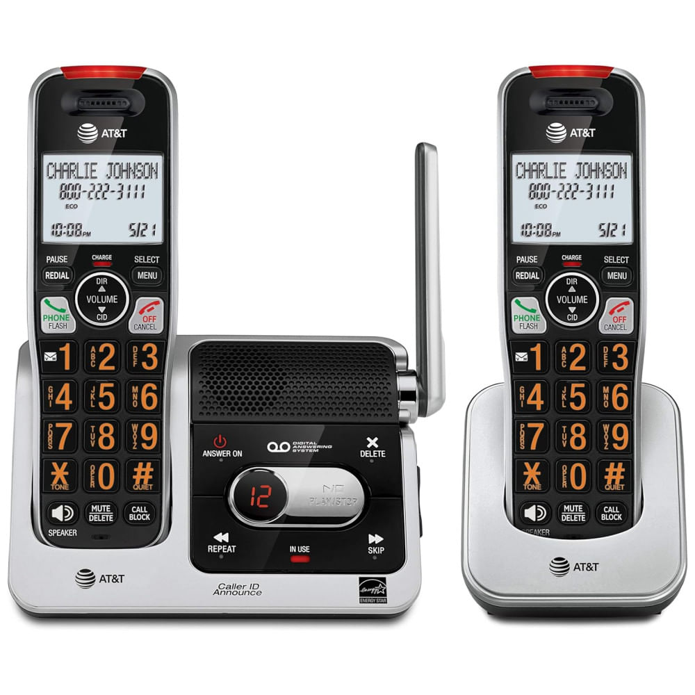 Telefone Sem Fio AT&T BL1022 DECT 6.0 com 2 Aparelhos, Bloqueador de Chamadas e Identificador de Chamadas em Prata - Kit Residencial