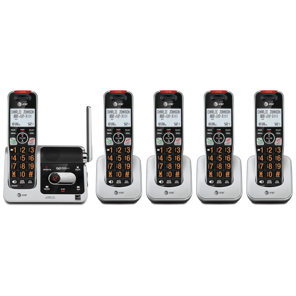 Aparelho de Telefone sem Fio AT&T BL1025 DECT 6.0 com 5 Ramais, Bloqueio e Identificação de Chamadas, Auxílio Auditivo e Alcance Ampliado