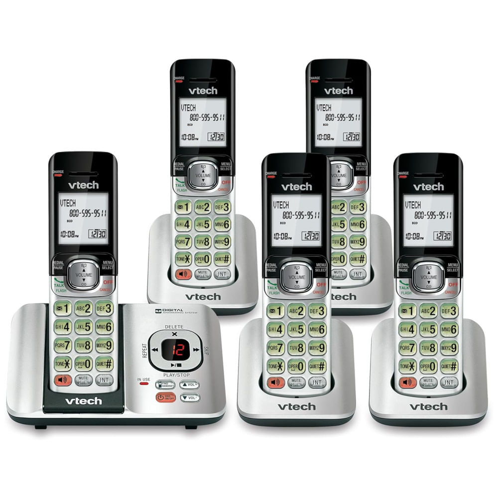 Telefone sem fio VTech CS65295 com 5 ramais, Atendimento Automático, Identificador de Chamadas, Viva-Voz, Montagem em Parede, Display LCD -