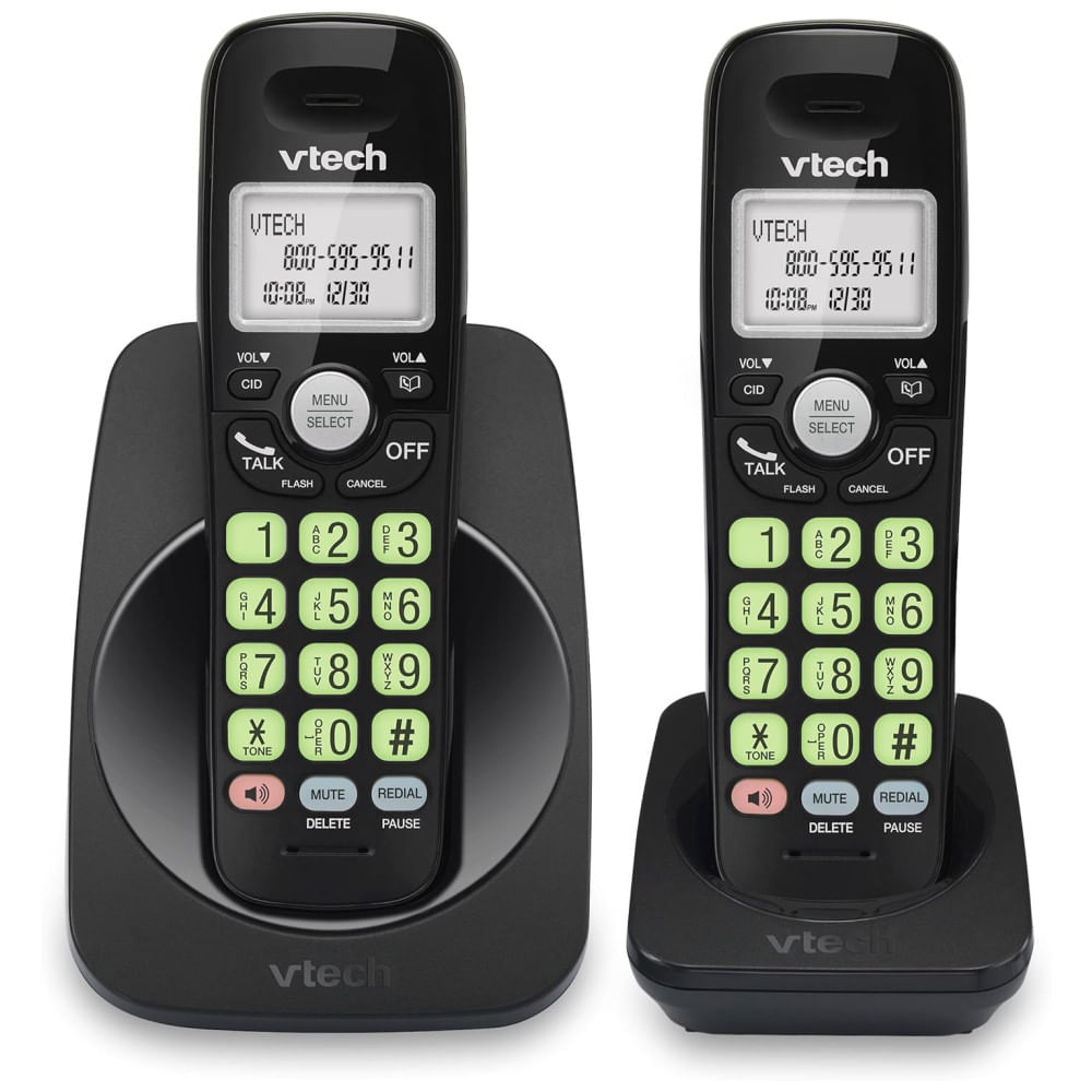 Telefone sem fio VTech VG13121 DECT 6.0 com 2 ramais, Bluetooth, Visor Azul e Branco, Teclas Grandes, Viva-voz, Identificador de Chamadas, Montagem.