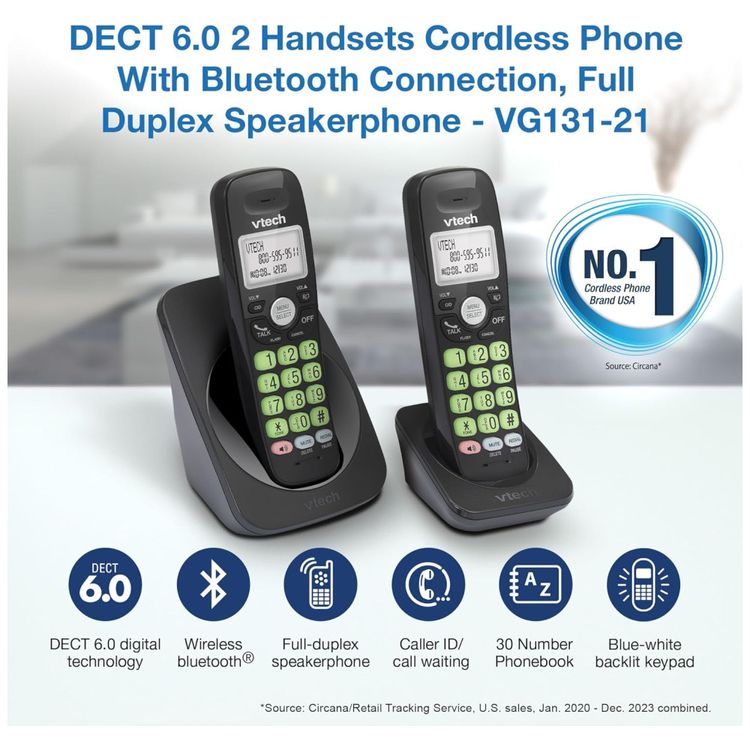 Telefone-sem-fio-VTech-VG13121-DECT-6.0-com-2-ramais-Imagem-1