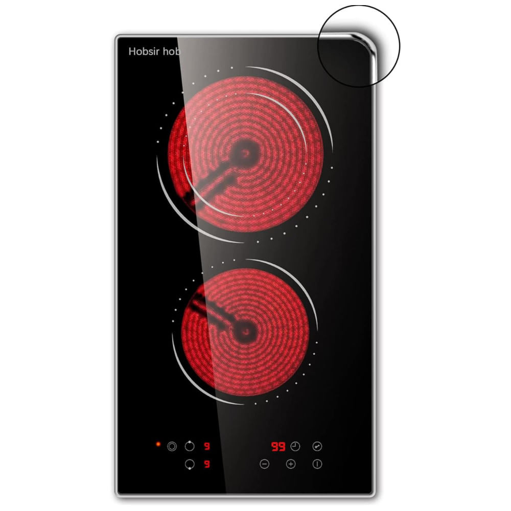 Cooktop Elétrico Hobsir Hob 2 Queimadores, Fogão Elétrico de 30 centímetros, Cooktop de Cerâmica Embutido com Controle Touch, Temporizador, Trava de
