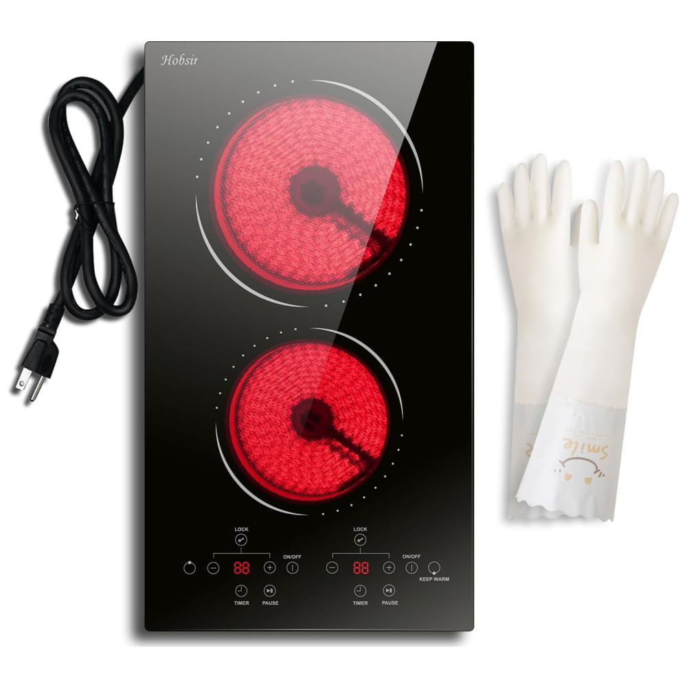 Cooktop Elétrico 2 Bocas 110V, Mesa Plug and Play, Cerâmica Radiante 12 Pol com Trava de Segurança
