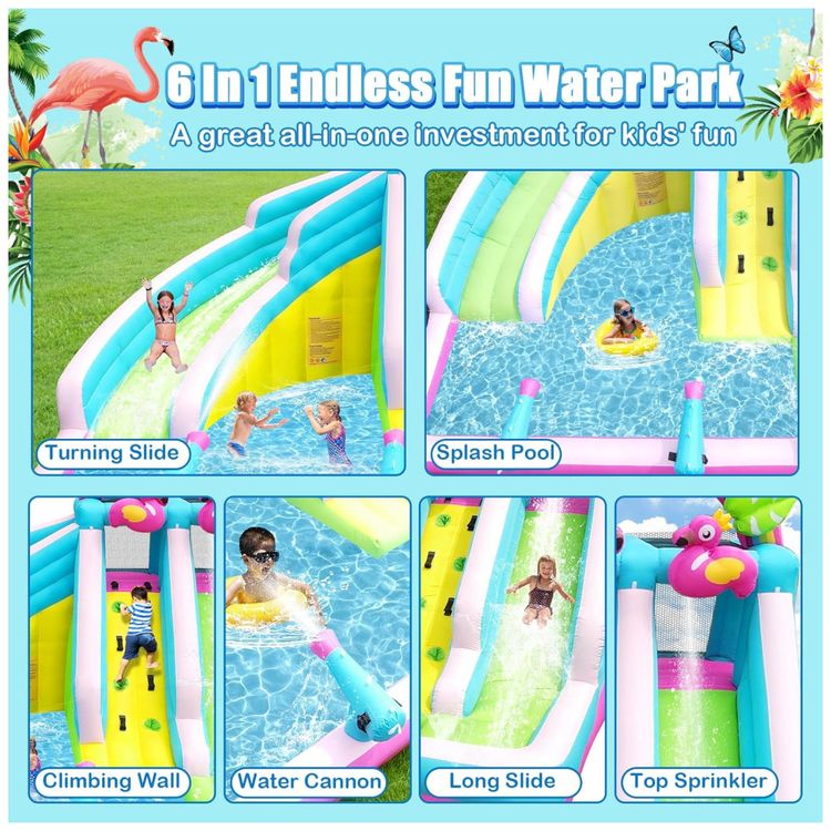 Parque-Aquatico-Inflavel-6-em-1-com-Tema-Flamingo-Toboga-Imagem-1
