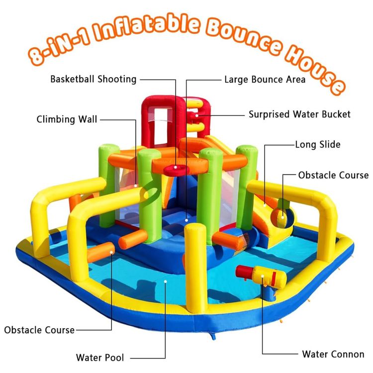 Casa-de-Pulso-Inflavel-com-Obstaculos-e-Toboga-Aquatico---Imagem-1