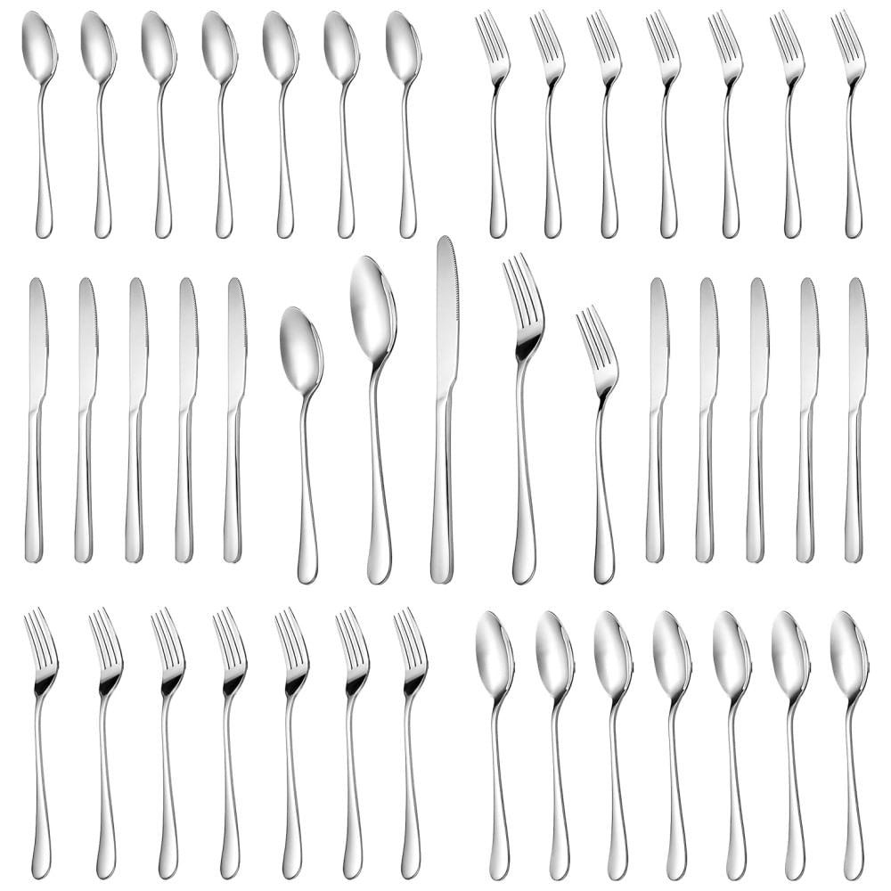 Jogo de Talheres de Prata MUTNITT 30 Peças para 6 Pessoas, em Aço Inox Premium, Talheres Espelhados, Resistente e Durável, Inclui Garfo, Faca e Colher