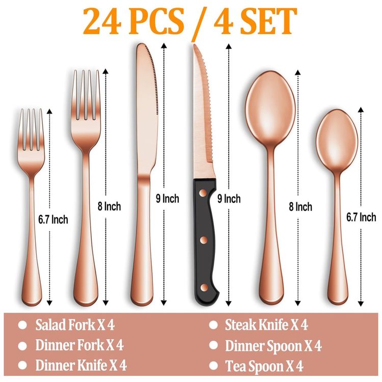 Kit-de-Talheres-Rose-Gold-com-24-Pecas-com-Facas-de-Jantar-Imagem-1